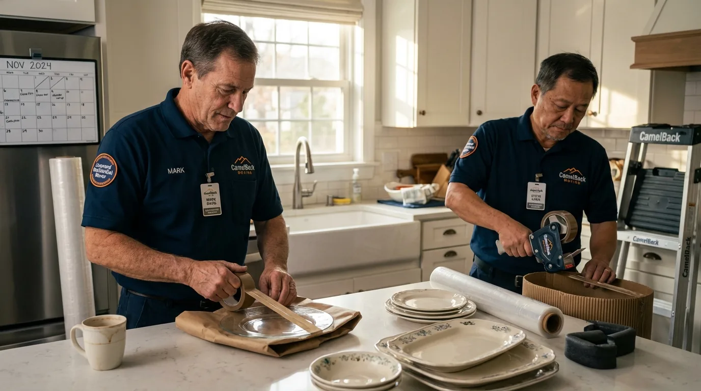 Professional crew packing kitchen dishware in Pearlington, MS